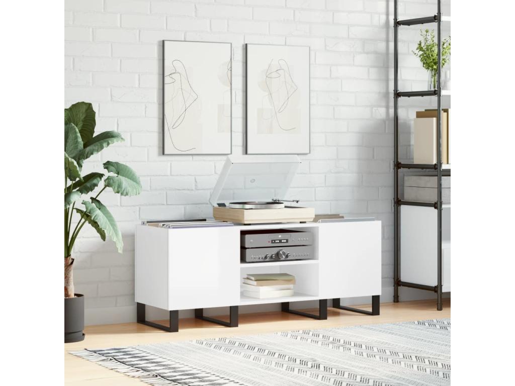 High-gloss white record cabinet, 121x38x48 cm, engineered wood