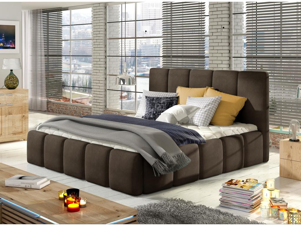 Meubiana modern upholstered velvet bed - Chocolate color - 160x200 - Version with slatted base