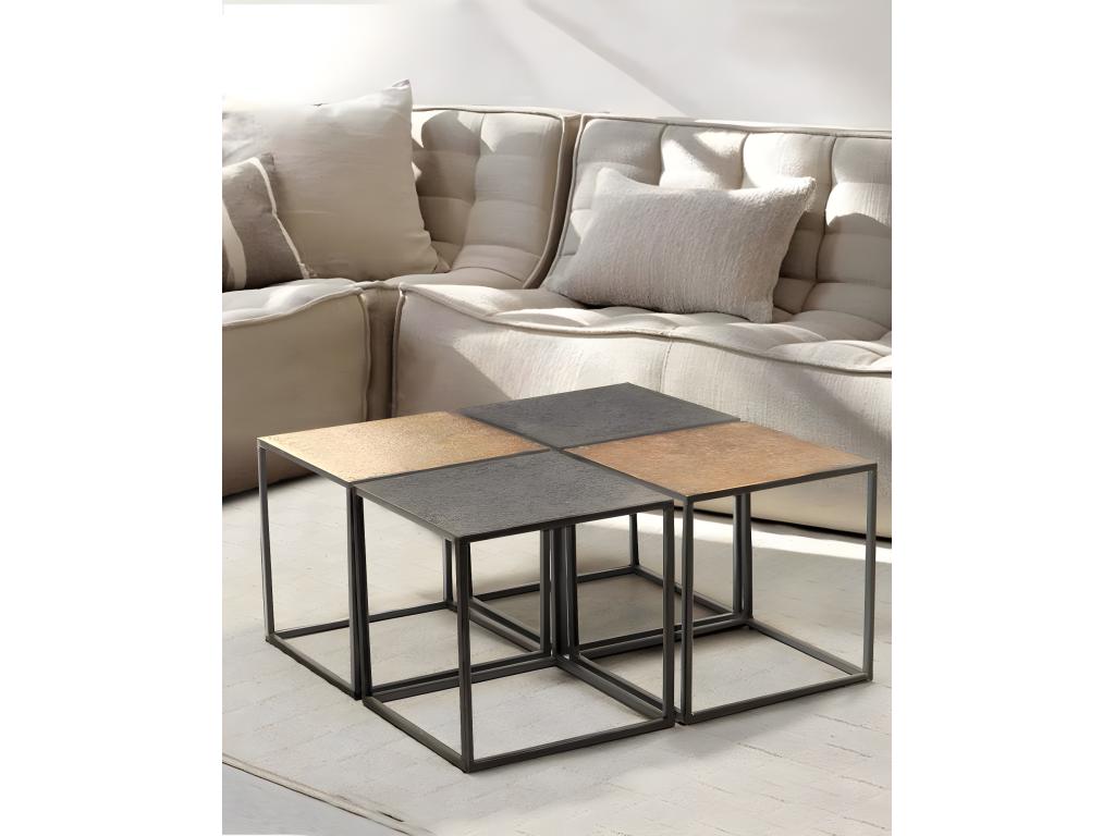 Meubiana - Square coffee table in two-tone black and gold metal