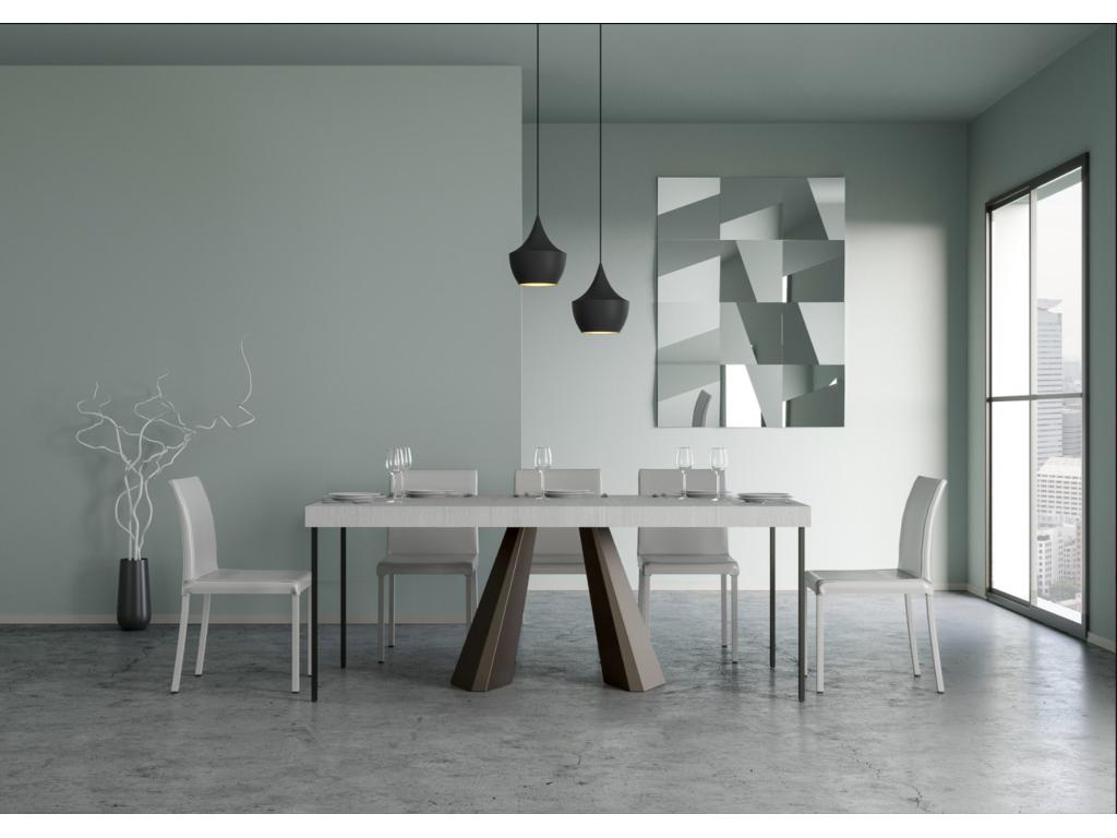 Meubiana extendable console table in wood and brown steel, 90x40-196 or 90x40-300, white, with 3 thick extensions