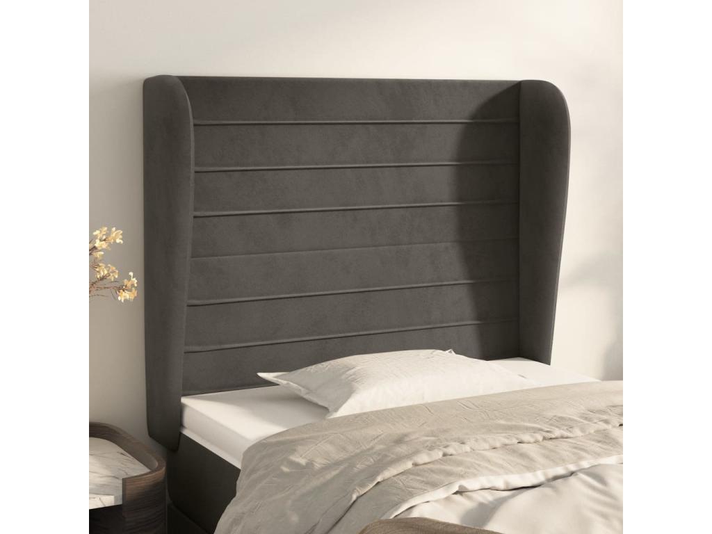 Headboard with wings, Dark Grey, 83x23x118-128 cm, Velvet