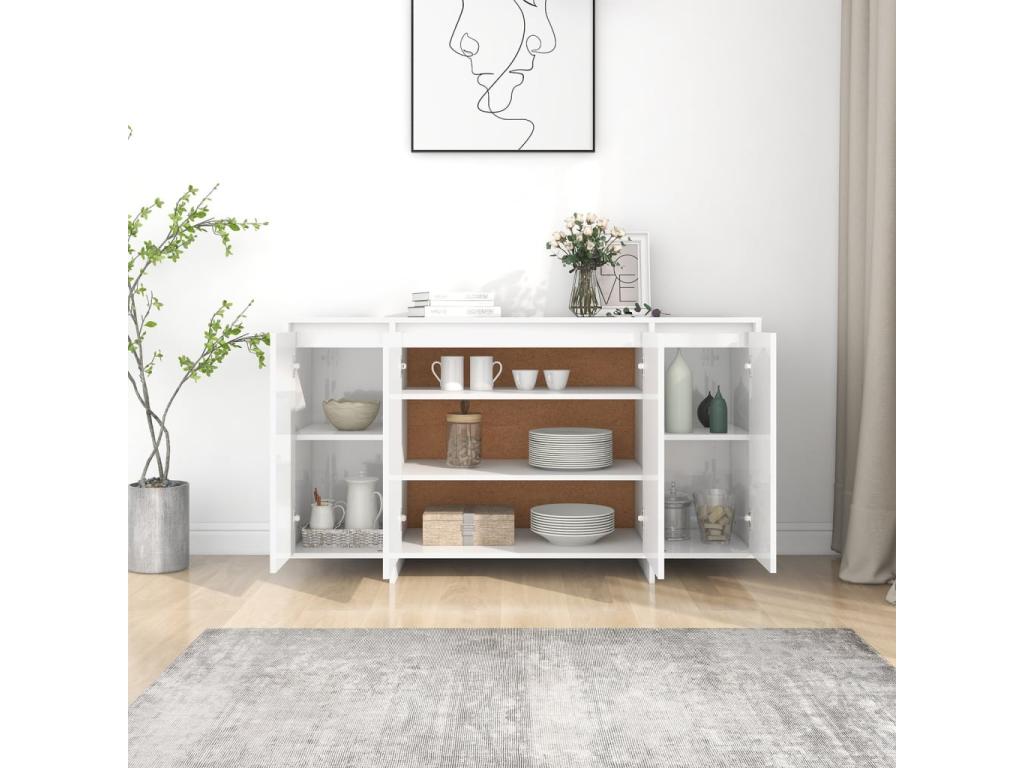 Glossy white sideboard, 135x41x75 cm, engineered wood