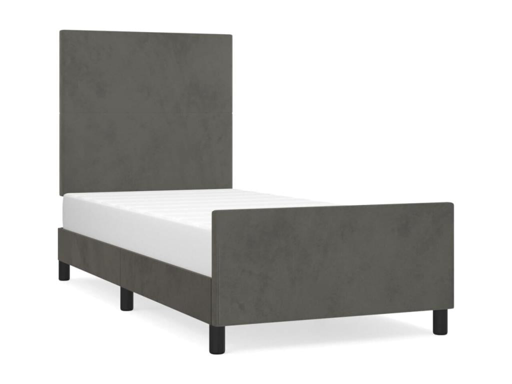 Bed frame with headboard, dark grey, 100x200 cm, velvet