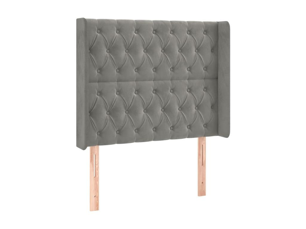 Headboard with wings, light grey, 93x16x118/128 cm, velvet