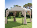 Colonial-style gazebo/barn with double roof and removable side panels, 2.95m L x 2.95m W x 2.65m H, beige/black