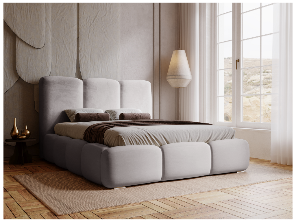 Upholstered bed with storage - 140x200 - double bed - velvet - grey - Bubble