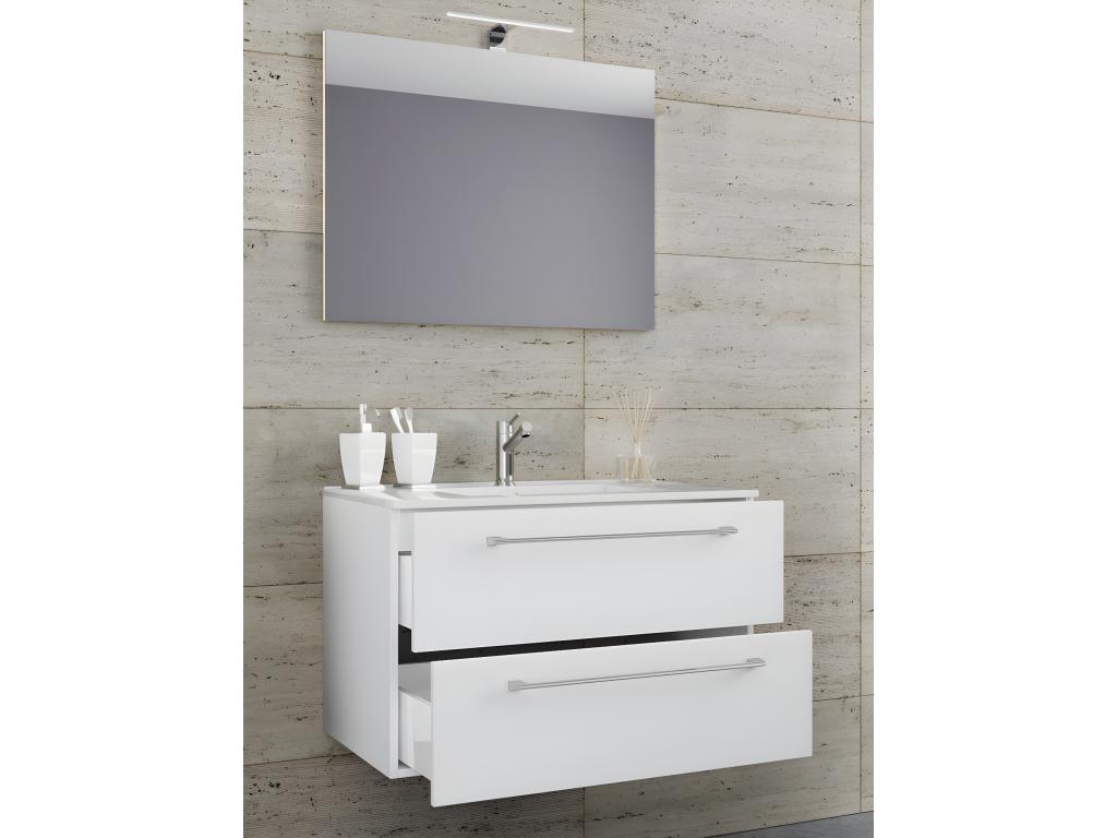 Meubiana 3-piece bathroom vanity unit with sink and drawer, SP 60 - white