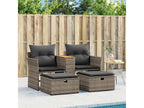 2-seater garden sofa with grey resin wicker stools