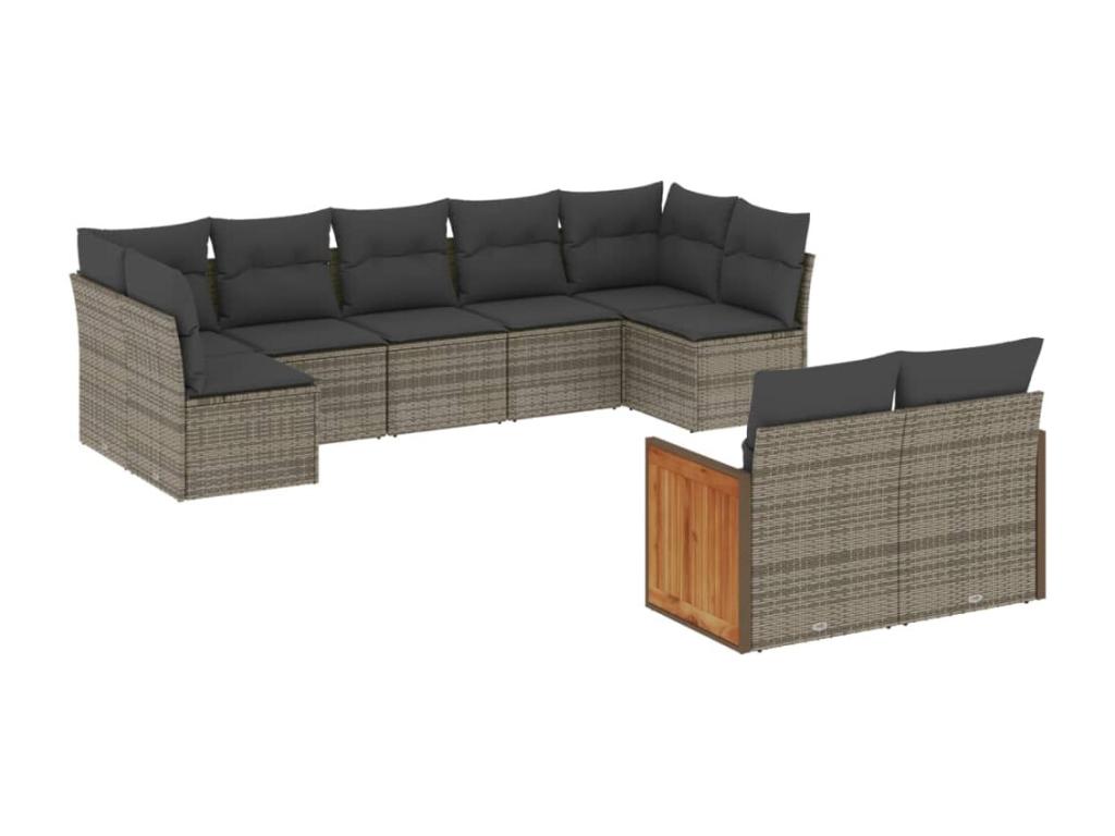 9-piece garden furniture set with grey resin wicker cushions