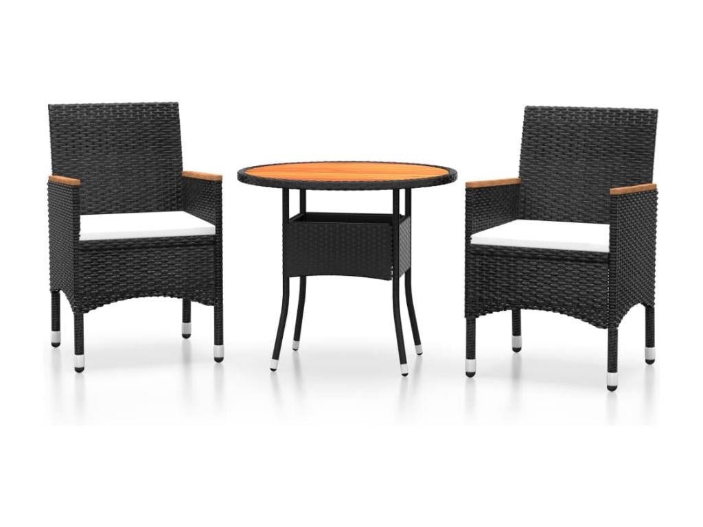 3-piece garden dining set, black woven resin