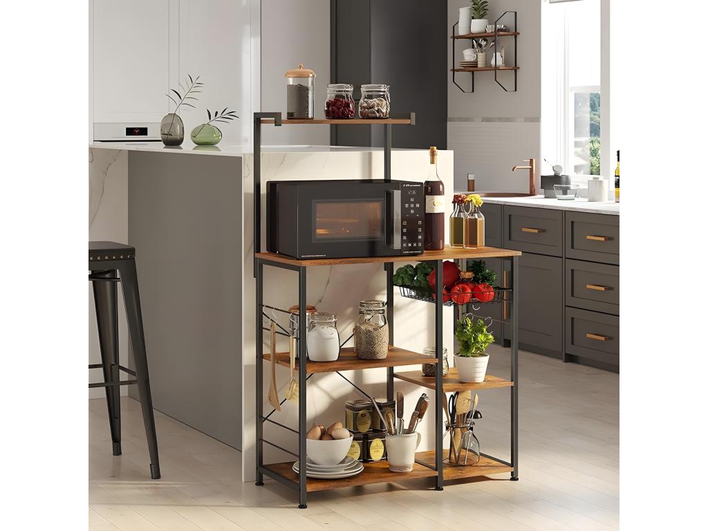 Meubiana XL industrial style kitchen from the Meubiana collection, black metal structure and wooden shelves.