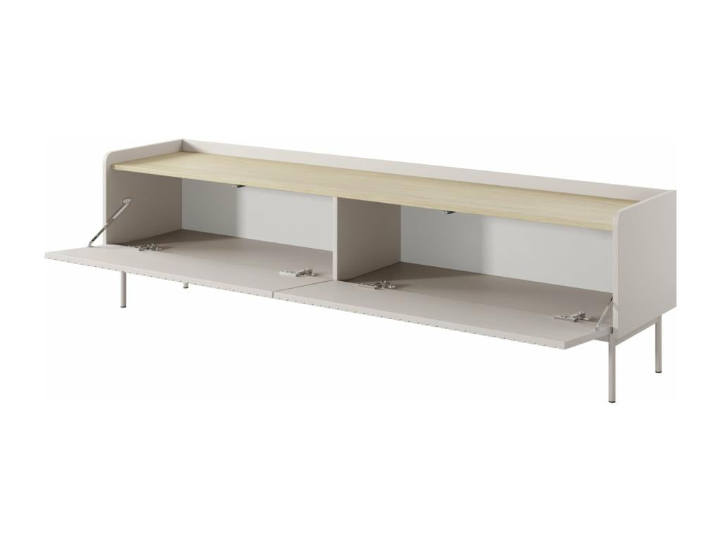 2-door TV stand - grooved fronts - metal legs - 181 cm - beige - Meubiana