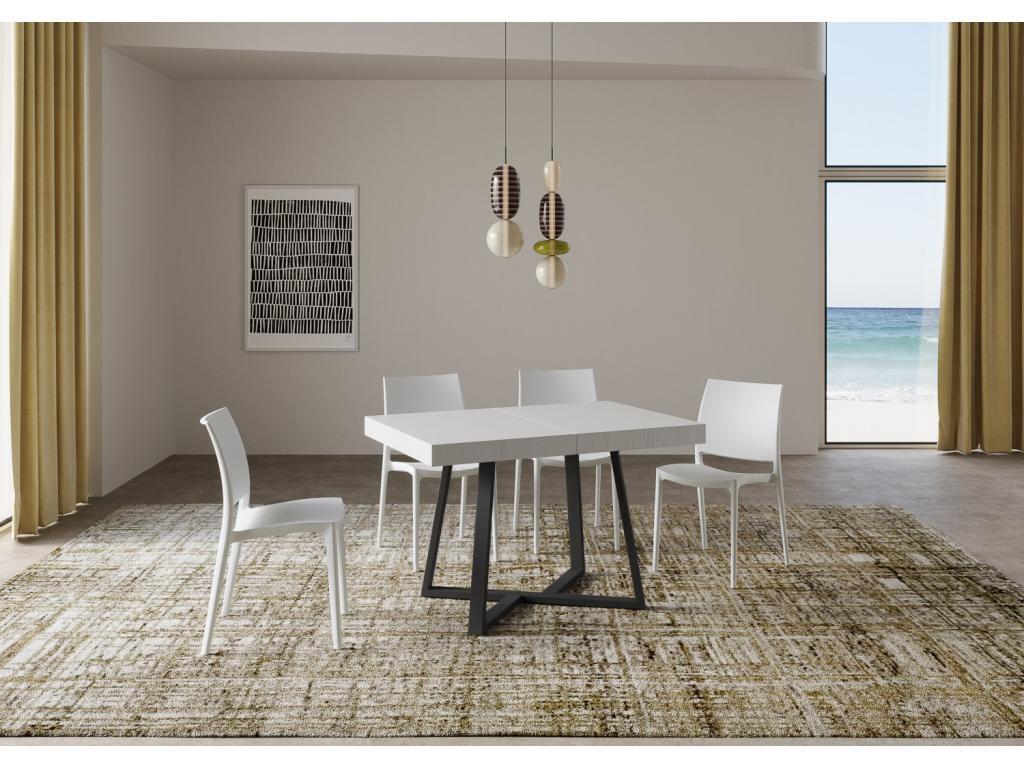 Zeplir extendable table 90x120/224 cm, white ash wood, anthracite legs