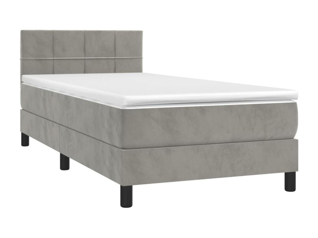 Upholstered bed base and mattress, light grey, 80x200 cm, velvet