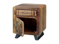 Bedside Table with 1 Drawer, Wood and Iron, Brown, 50x40x60cm - Meubiana Vintage Decoration