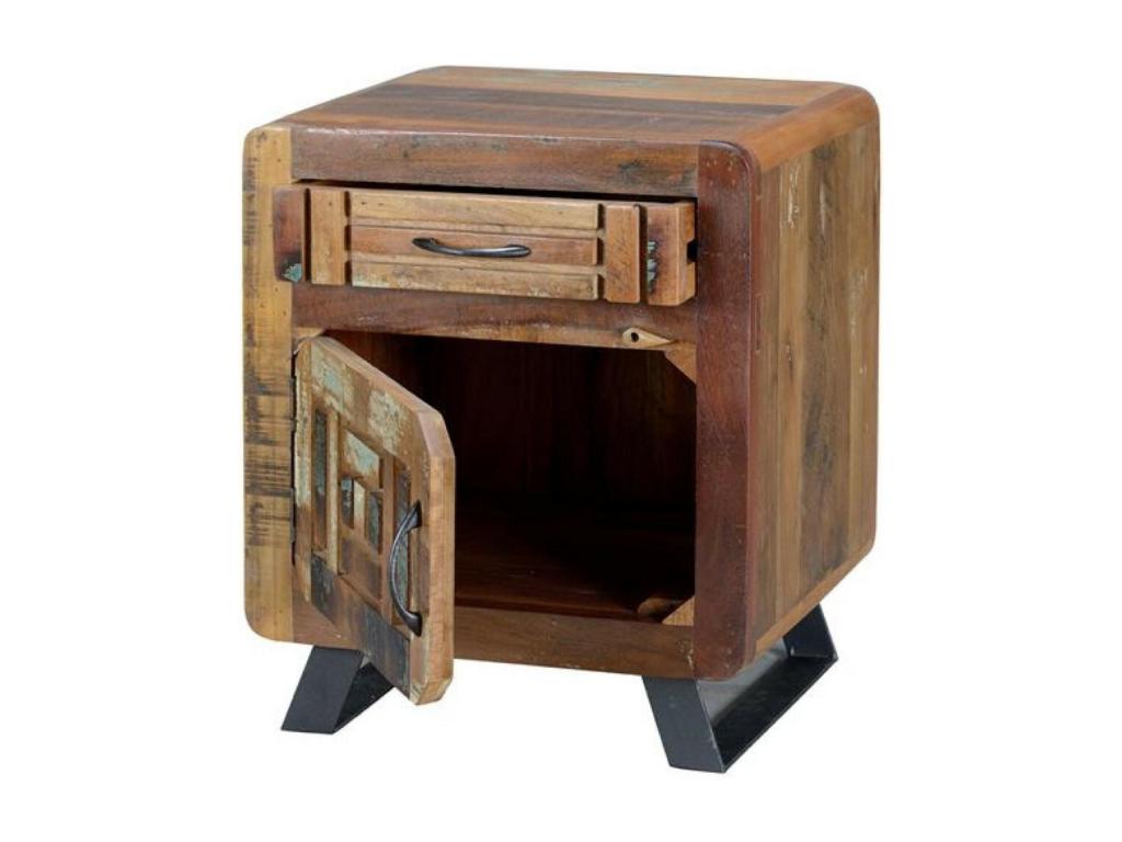 Bedside Table with 1 Drawer, Wood and Iron, Brown, 50x40x60cm - Meubiana Vintage Decoration
