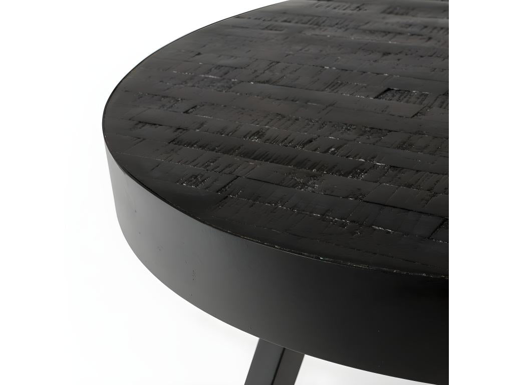 Meubiana - Round coffee table in recycled teak and metal, 74cm - Black