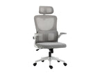 Adjustable ergonomic office chair - tilt function, lumbar support, adjustable headrest - white/grey