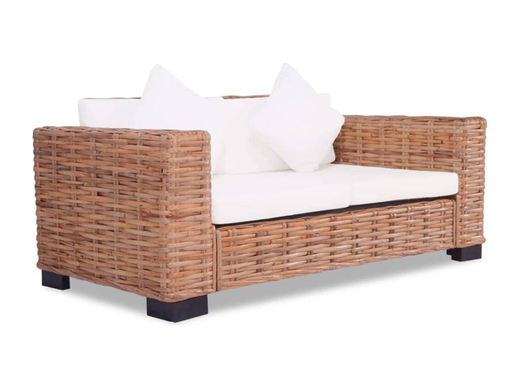 2-piece sofa set with cushions, natural rattan