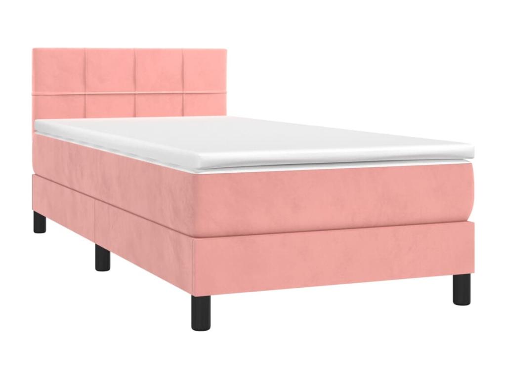 Upholstered bed base with mattress, pink, 90x190 cm, velvet