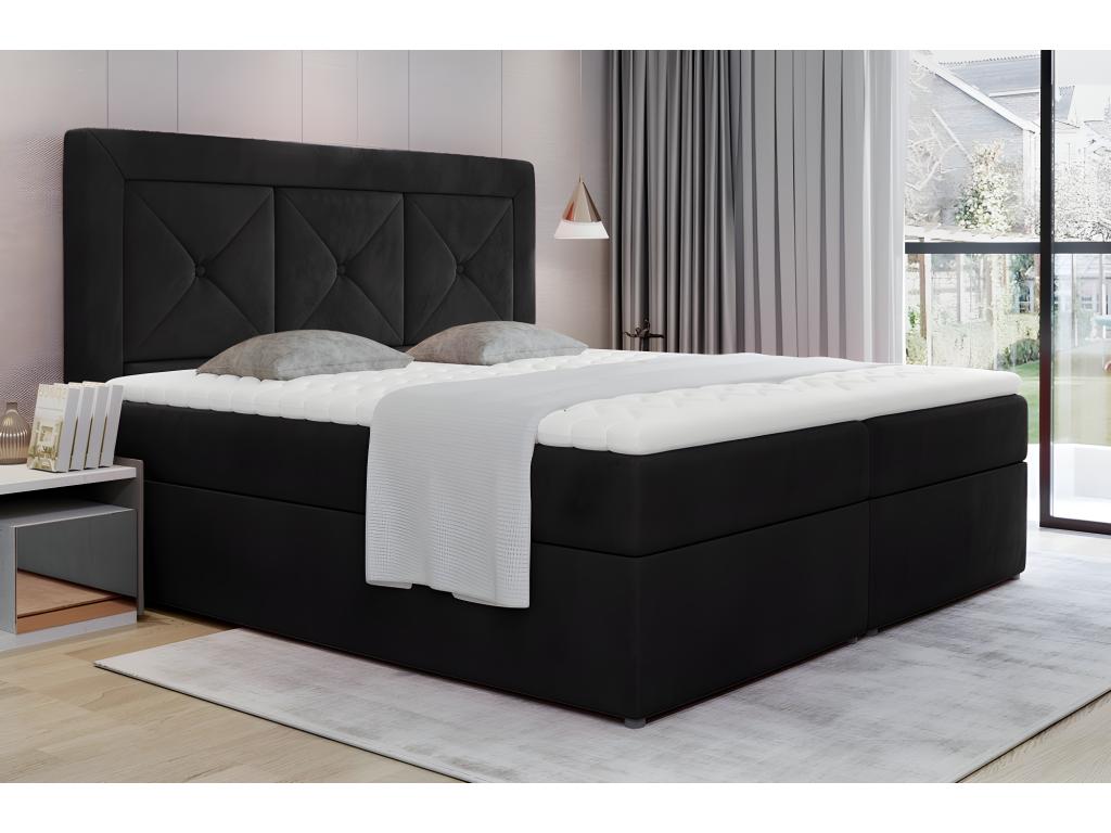 Complete box spring set including headboard, bed base, mattress, and mattress topper by Meubiana - luxury black velvet - 180x200 cm