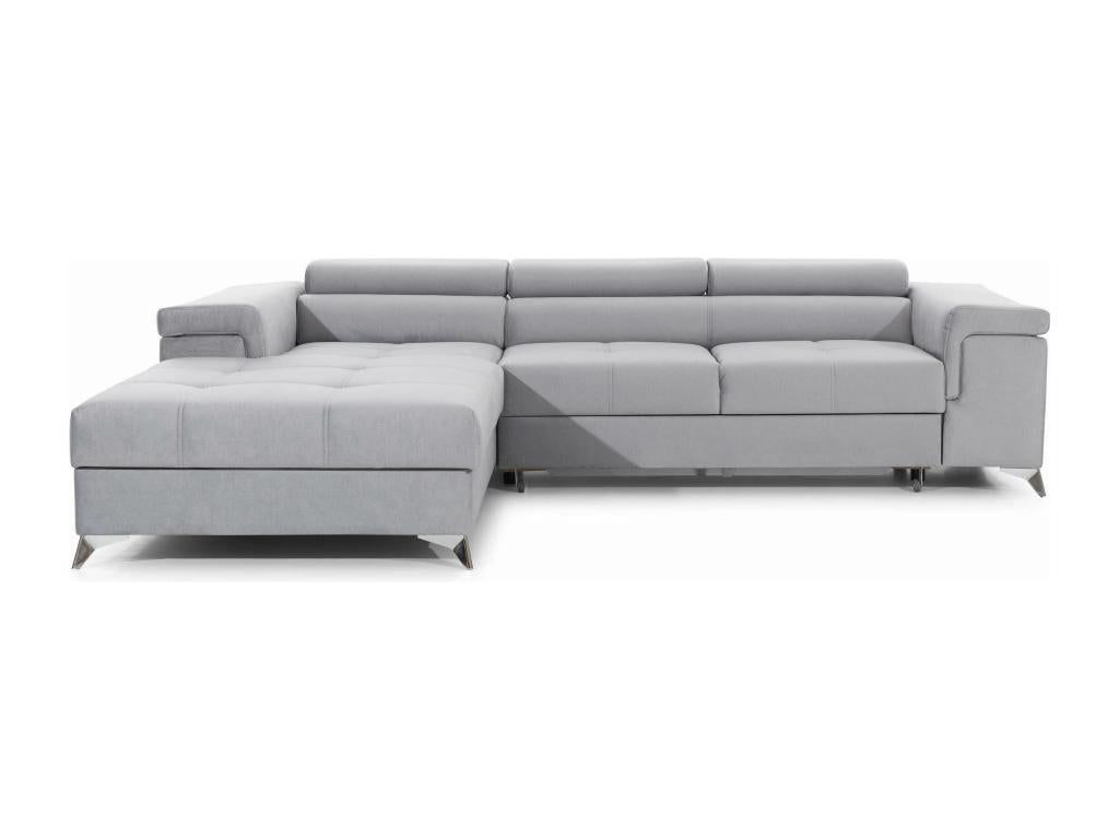 Meubiana 280cm Left-Hand Corner Sofa Bed in Light Grey Fabric with Adjustable Headrests