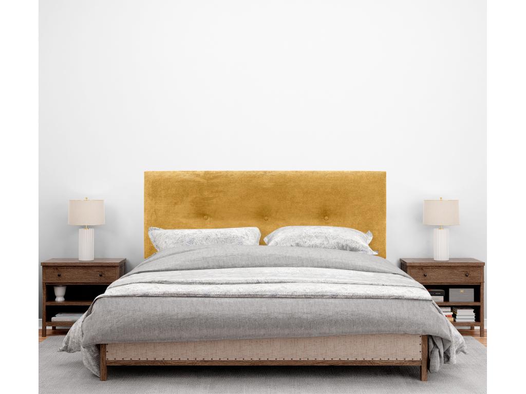 Meubiana Plain Corduroy Headboard with Buttons 150x105 with Bed Legs 150/160 - Mustard