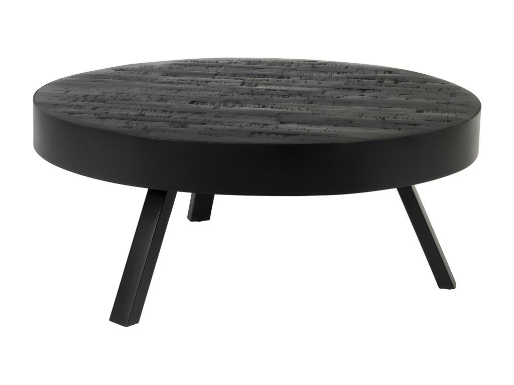 Meubiana - Round coffee table in recycled teak and metal, 74cm - Black