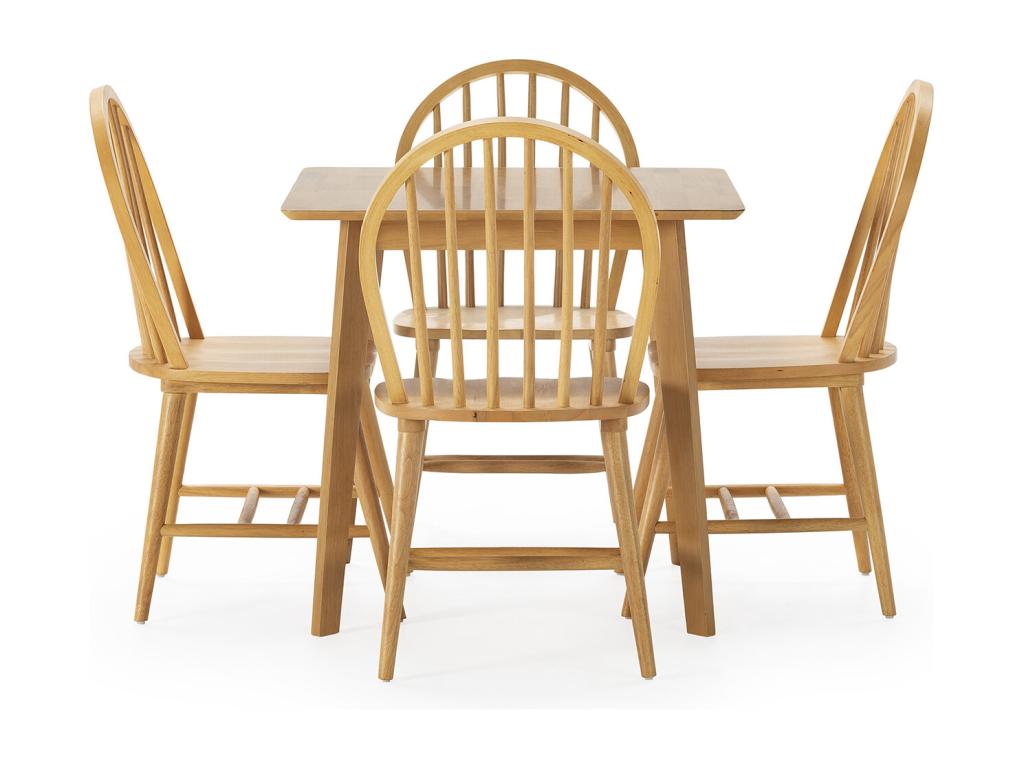 Clark Oak 80x80 cm table and 4 dining chairs