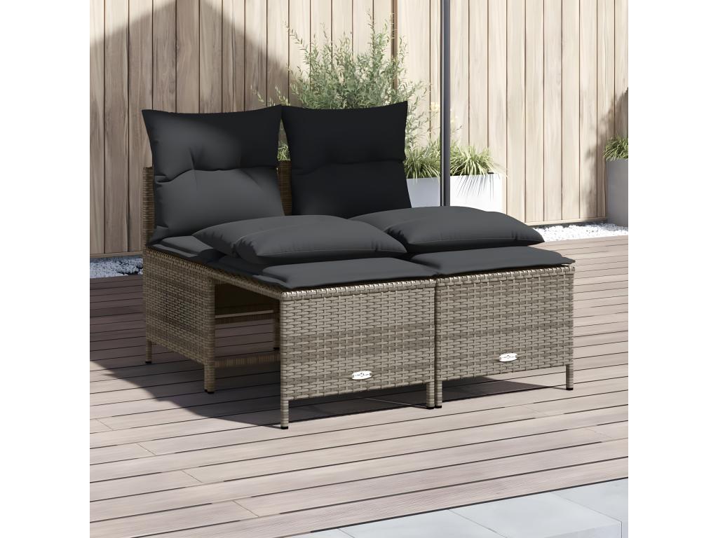 4-piece garden furniture set with grey resin wicker cushions