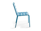 Meubiana square garden table and 2 blue metal chairs