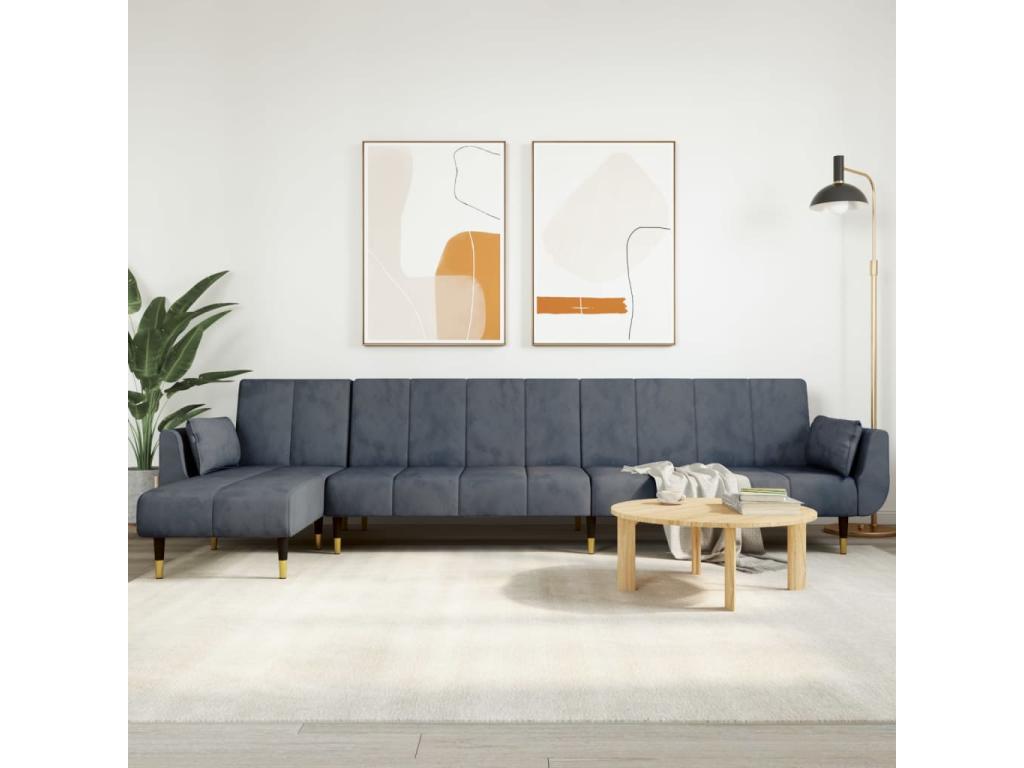 Grey L-shaped sofa bed 275x140x70 cm velvet