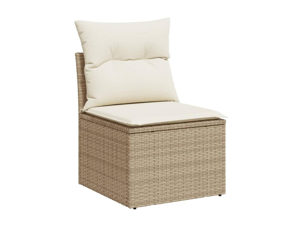 9-piece garden furniture set with cushions, beige woven resin