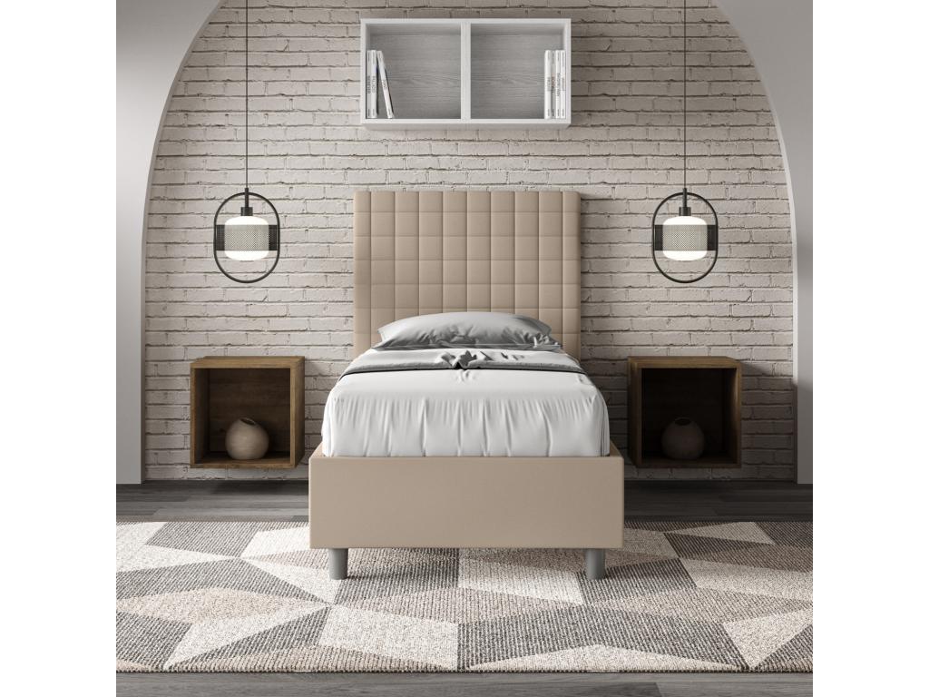 Sunny dove grey faux leather bed with upholstered 80x190 slatted base