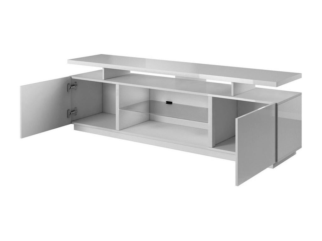 Meubiana 138 TV Stand, Grey - Glossy Grey, 2 doors, 180x56x40cm