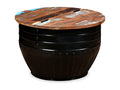 Coffee table, solid reclaimed wood, barrel shape, black