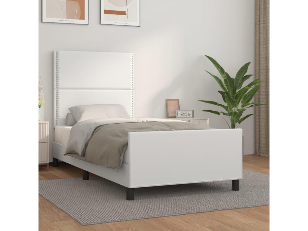 White faux leather bed frame without mattress, 90x200 cm