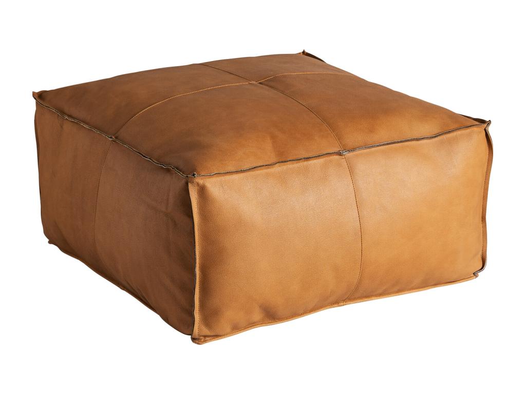 Brown leather puffer, 62x62x30 cm