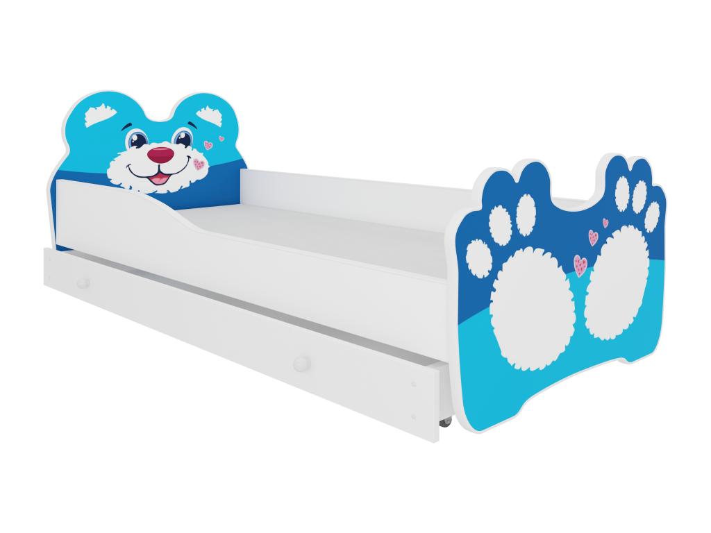 Children's bed with small blue Meubiana pattern, 70x140 or 80x160 cm - Mattress included - Storage drawer - 80x160 cm