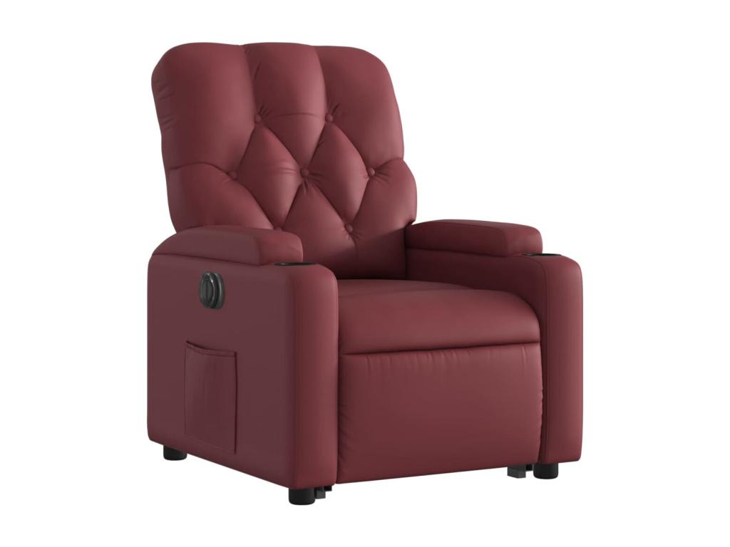 Electric reclining armchair, burgundy red faux leather