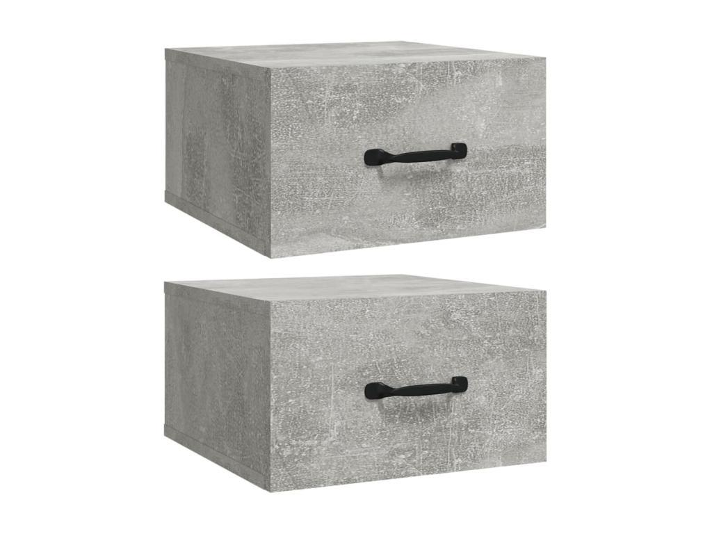 Wall-mounted bedside tables, 2 pcs, concrete grey, 35x35x20