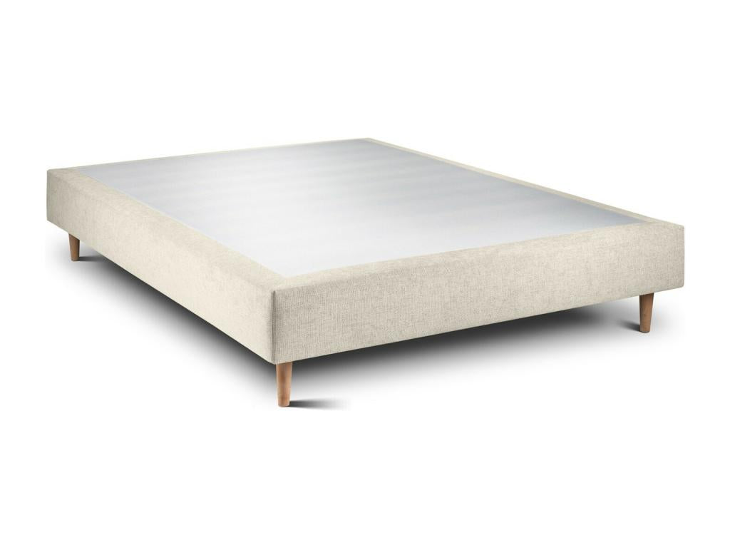 Upholstered bed base in light beige fabric, 150x190 cm, H35cm