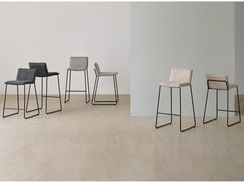 Modern fabric stool with black metal legs, Botane - Dark Grey - Seat height 74 cm