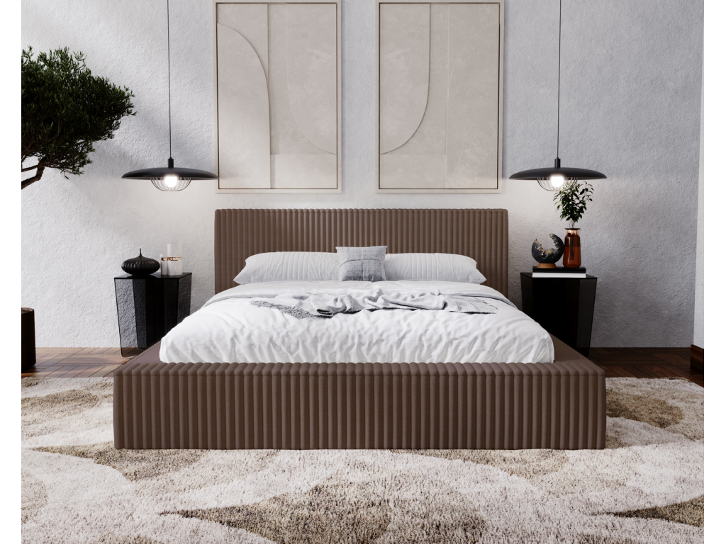 Meubiana Buffy Bed with Frame 180x200 - Upholstered Bed with Storage, Brown Fur Fabric, Meubiana 45