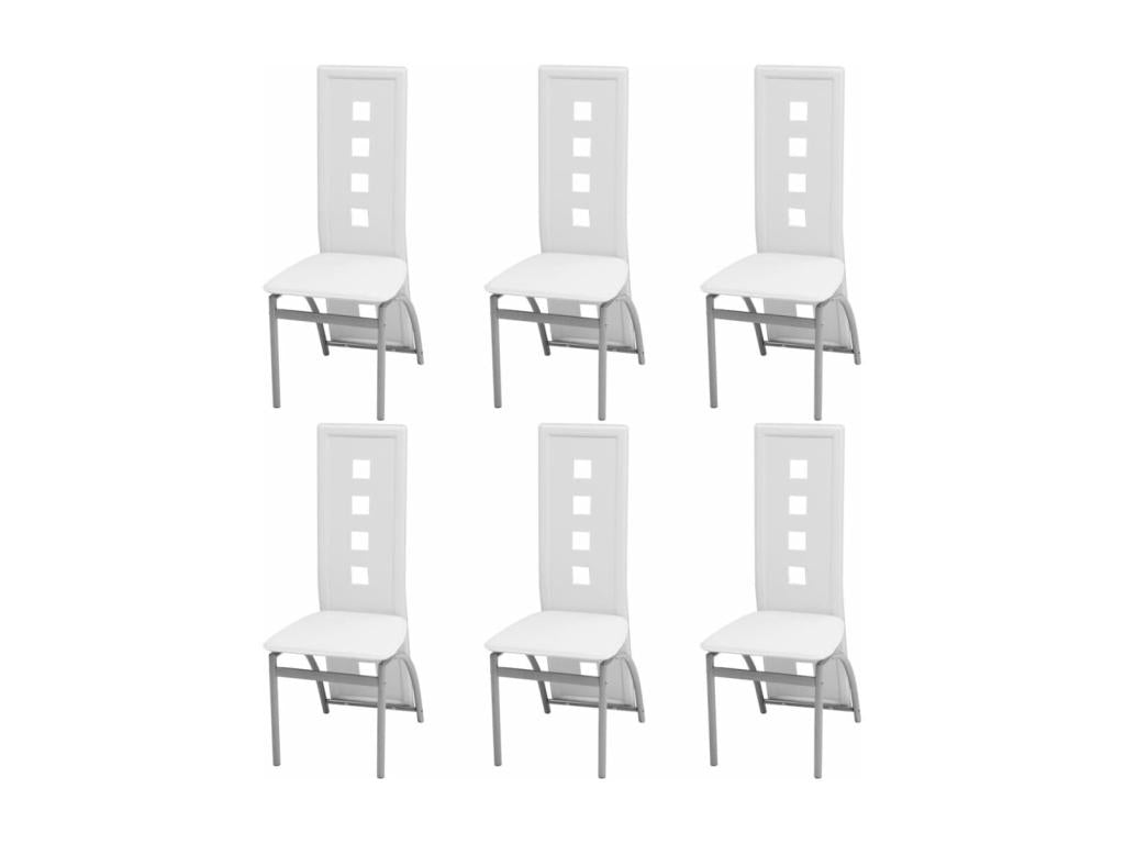 Set of 6 white faux leather dining chairs