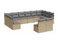 Garden furniture set with cushions, 12 pieces, beige woven resin
