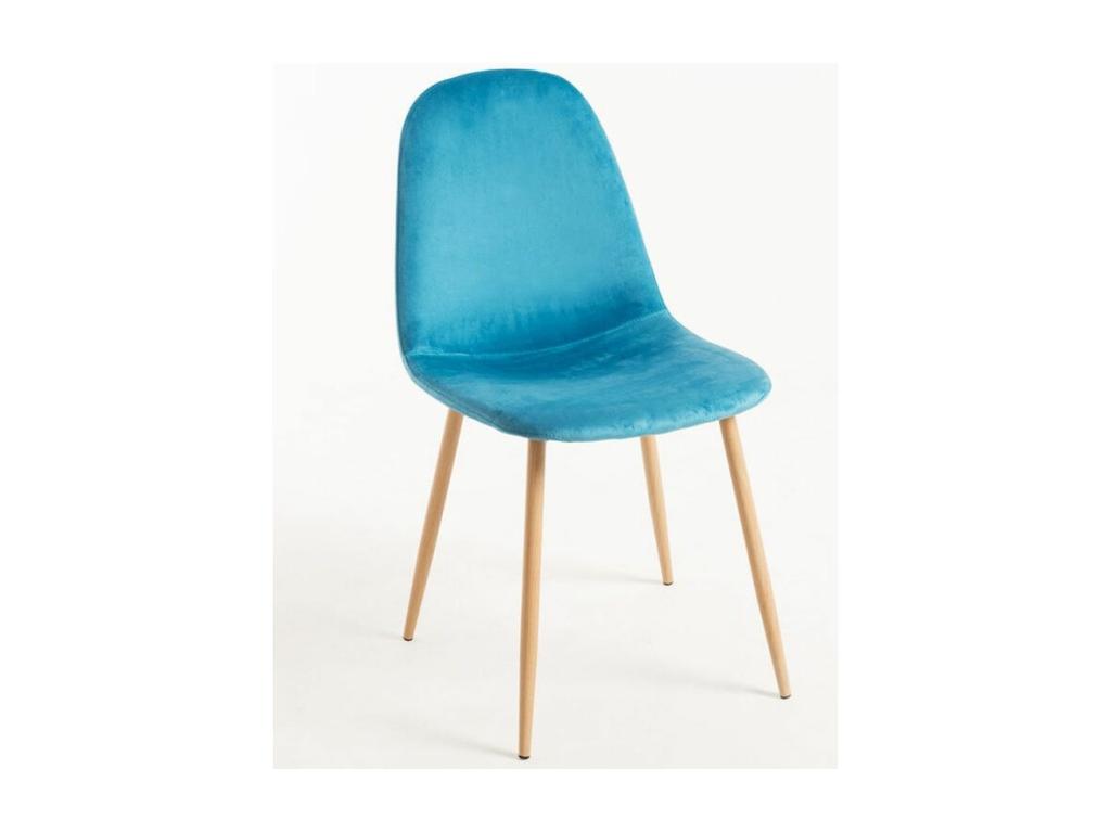 Meubiana turquoise blue velvet chair with natural wood-effect metal legs - Set of 2