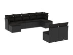 9-piece garden furniture set with cushions, black woven resin
