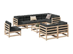 9-piece garden furniture set with cushions, solid pine wood