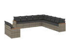 11-piece garden furniture set with grey resin wicker cushions